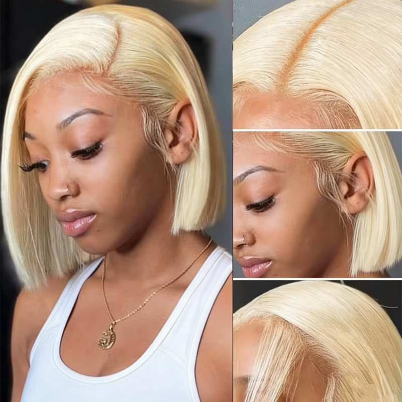 Glueless Wear And Go Human Hair Wig - Pelucas Bob cortas de color rubio