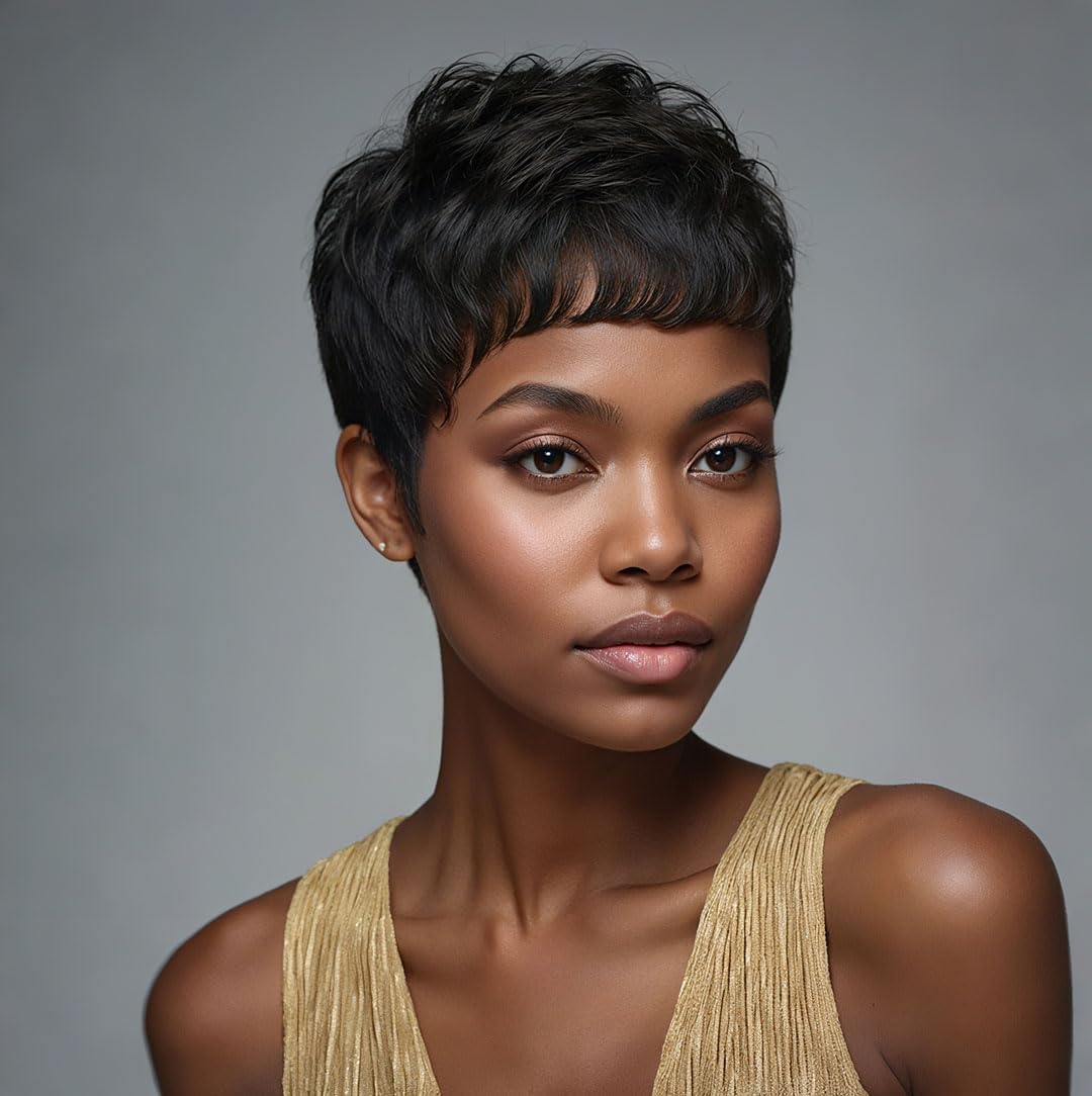 Pelucas de cabello humano liso - Short Pixie Cut Wig Human Hair Cheap reseña y precio