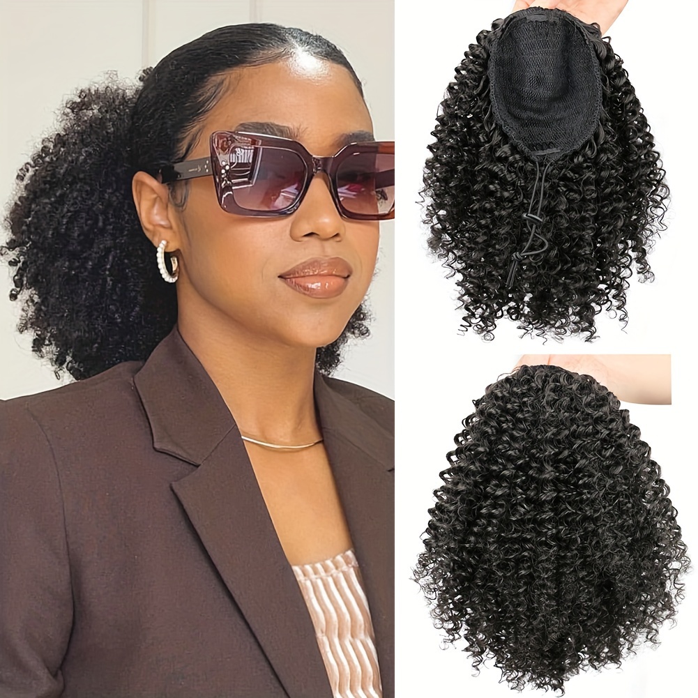 Extensiones de cabello sintéti - Drawstring Afro Curly Puff Ponytail reseña y precio